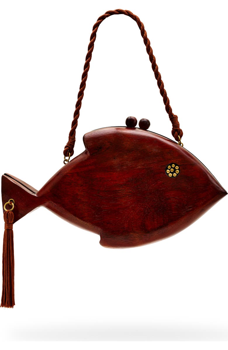 SIMONMILLER Carved Wood Fish Clutch, Main, color,
