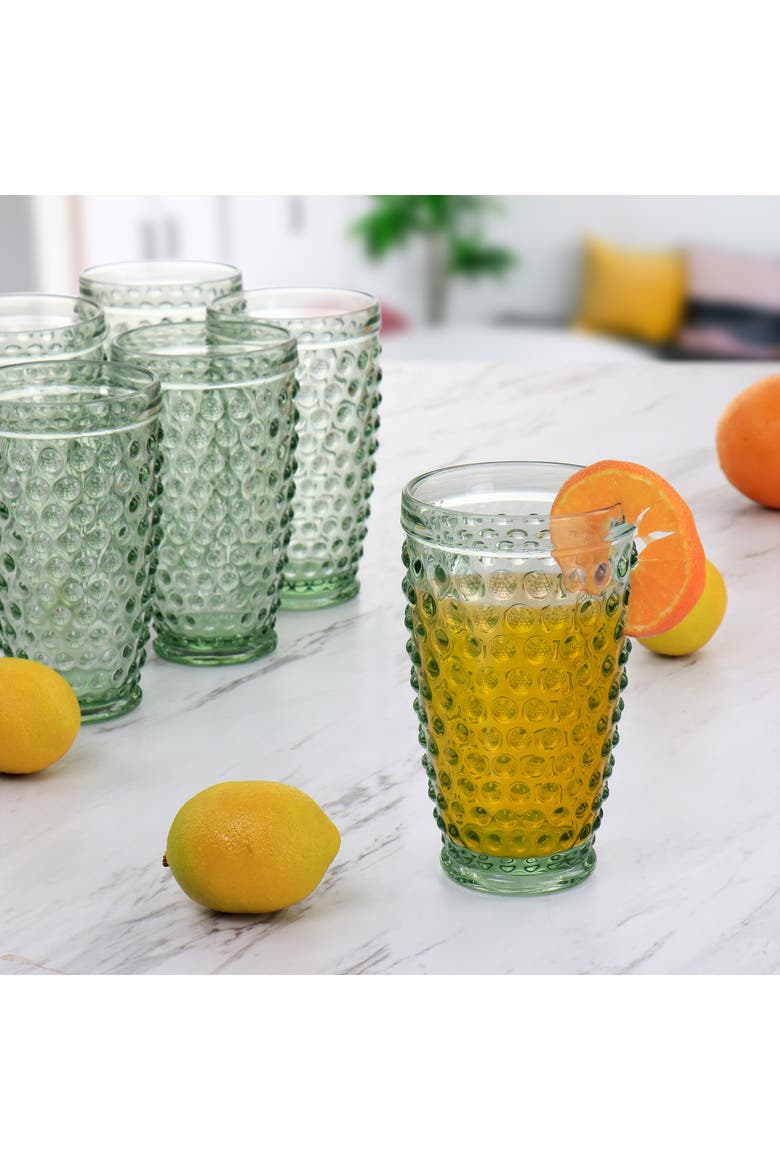 6 Piece Hobnail Handmade Glass Tumbler Set, Alternate, color, Green