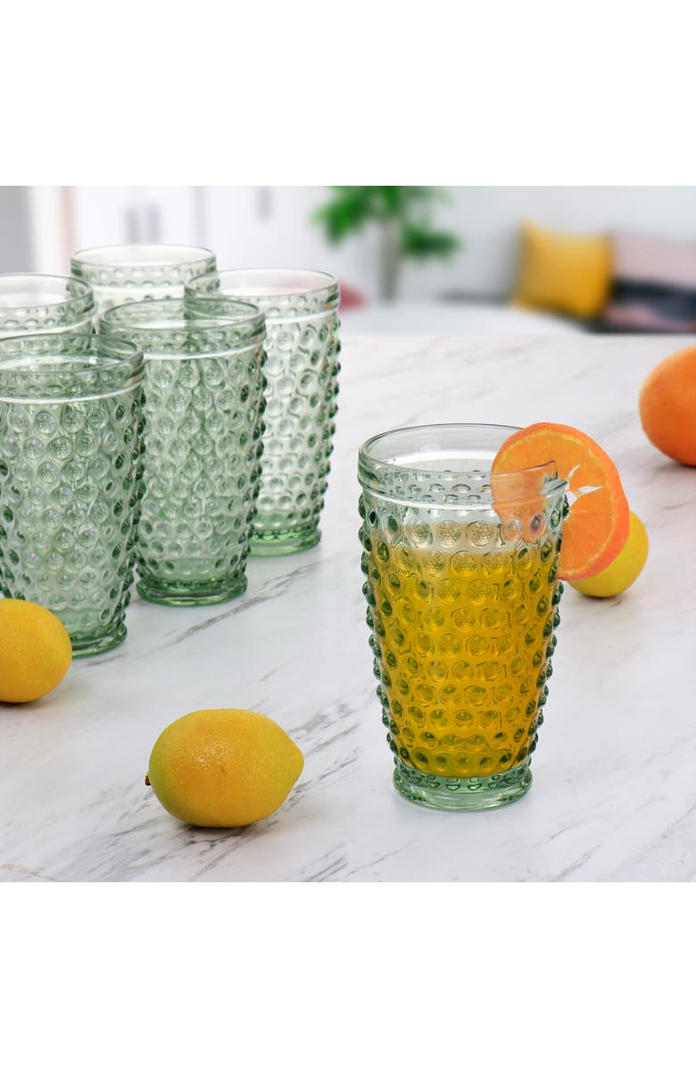 MARTHA STEWART 6 Piece Hobnail Handmade Glass Tumbler Set, Alternate, color, Green