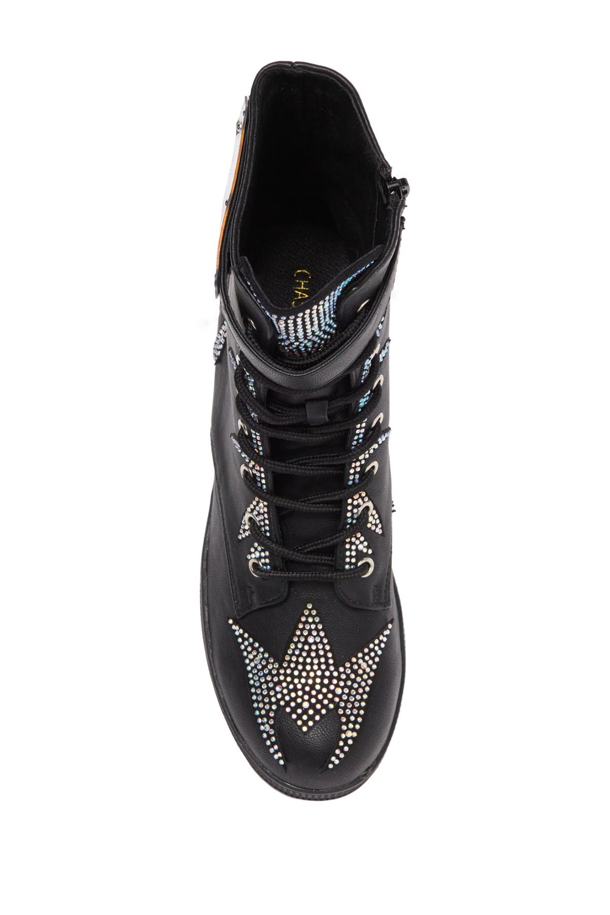 CHASE AND CHLOE Rhinestone Lug Sole Combat Boot, Main, color, 