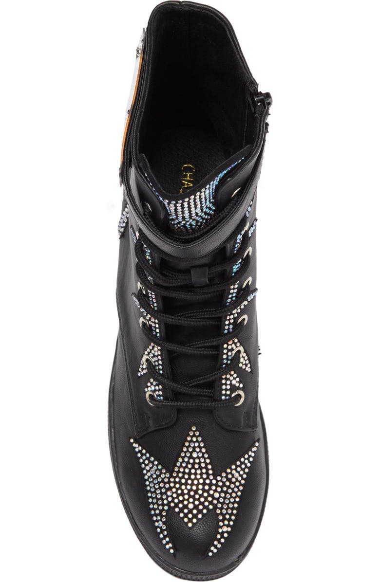 CHASE AND CHLOE Rhinestone Lug Sole Combat Boot, Main, color,