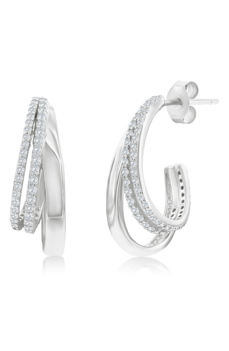 SIMONA Cubic Zirconia Triple Row Hoop Earrings, Main, color, Silver