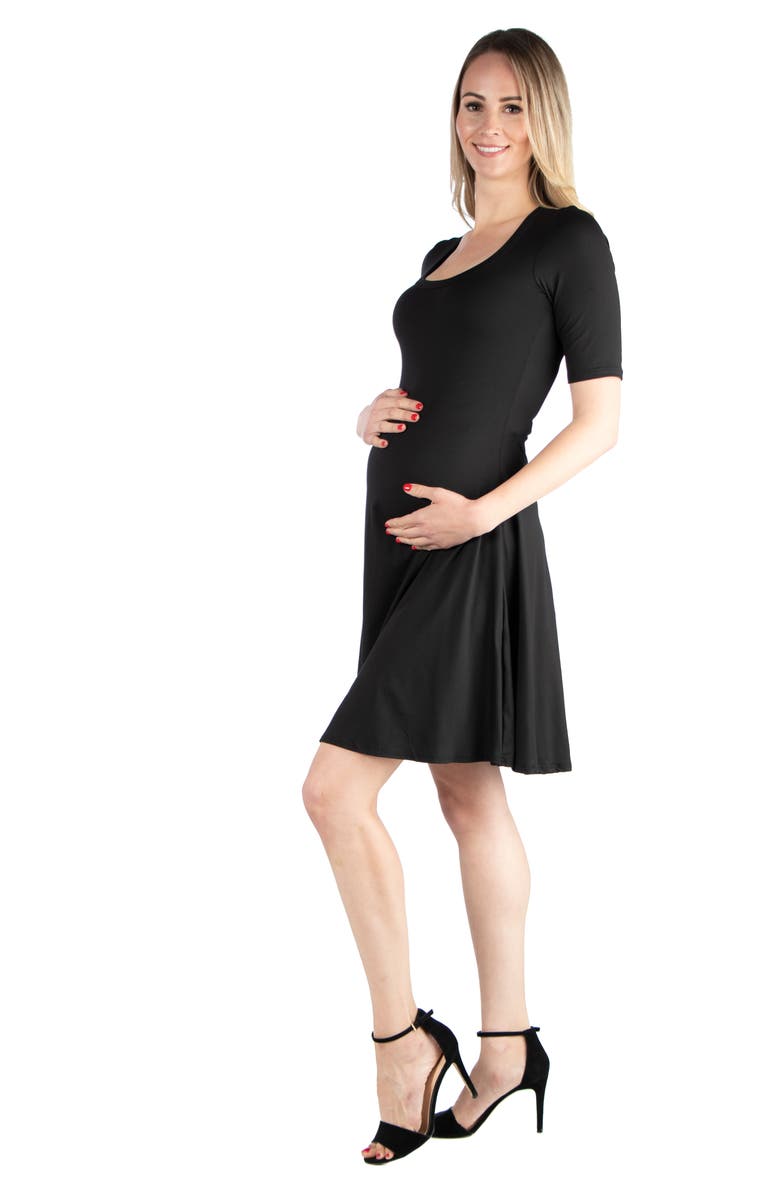 24seven Comfort Apparel Maternity Knee Length A-Line Elbow Sleeve Dress, Alternate, color, Black