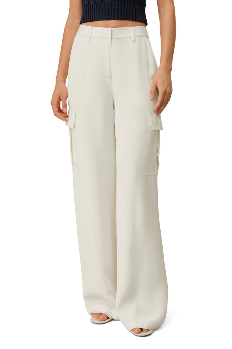 Women's White Silk Crepe Cargo Pants, Main, color, Natural White