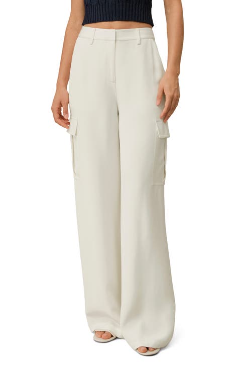 Women's White Silk Crepe Cargo Pants