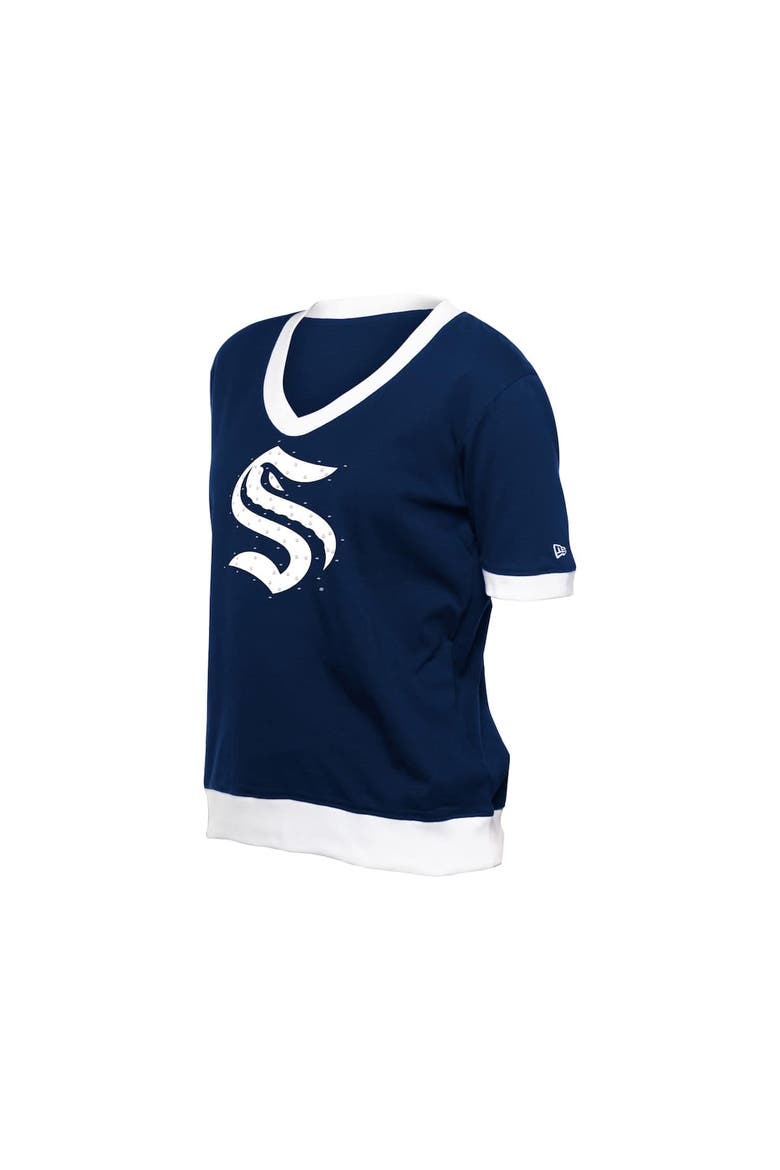 Women's New Era Deep Sea Blue Seattle Kraken Game Day Rhinestuds T-Shirt, Alternate, color, Navy
