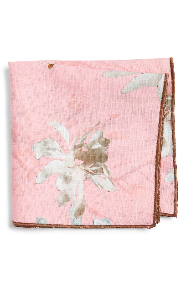 CLIFTON WILSON Floral Linen Pocket Square, Main, color, Pink