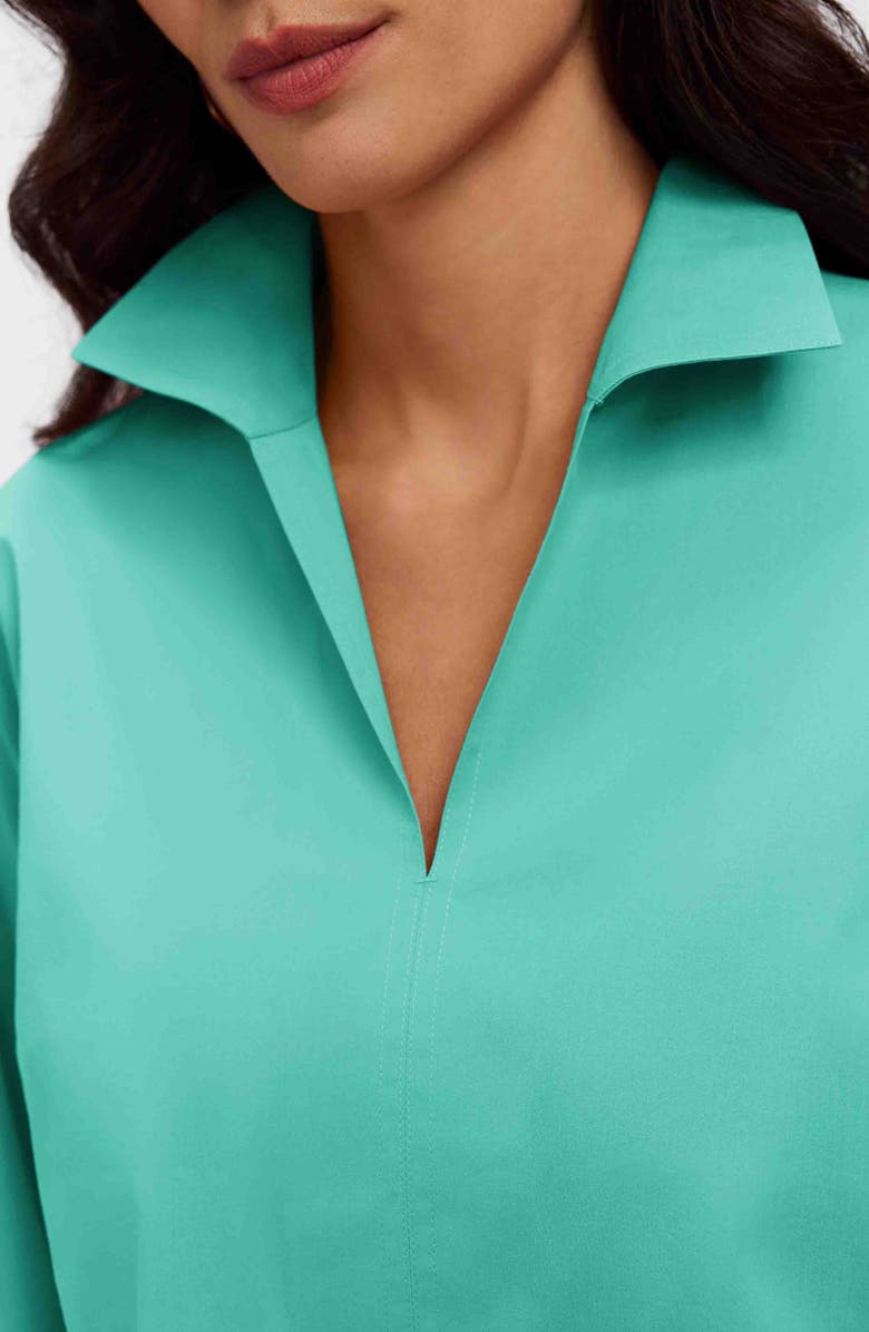 Foxcroft Agnes Cotton Blend Popover Top, Alternate, color, Biscay Green