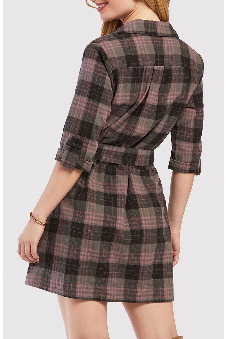 Plaid Mini Shirtdress, Alternate, color, GREY PINK