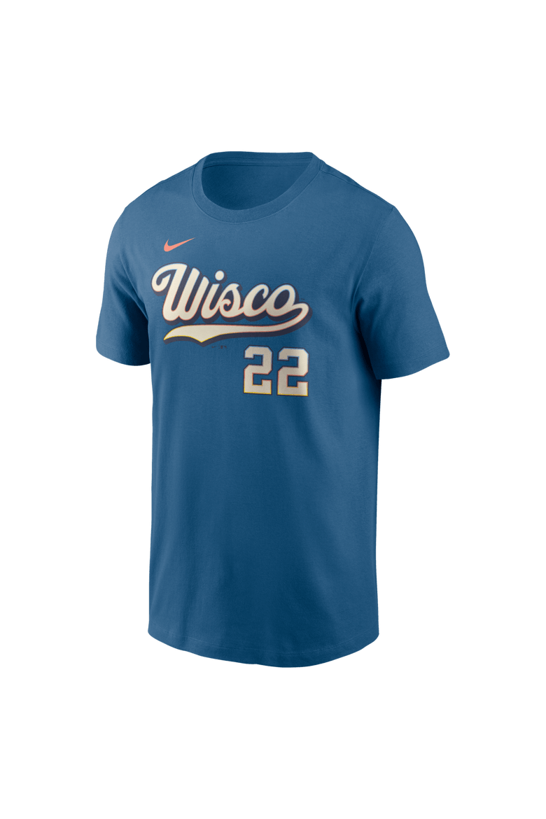 Men's Nike Christian Yelich Blue Milwaukee Brewers 2026 City Connect Name & Number T-Shirt, Alternate, color, Blue