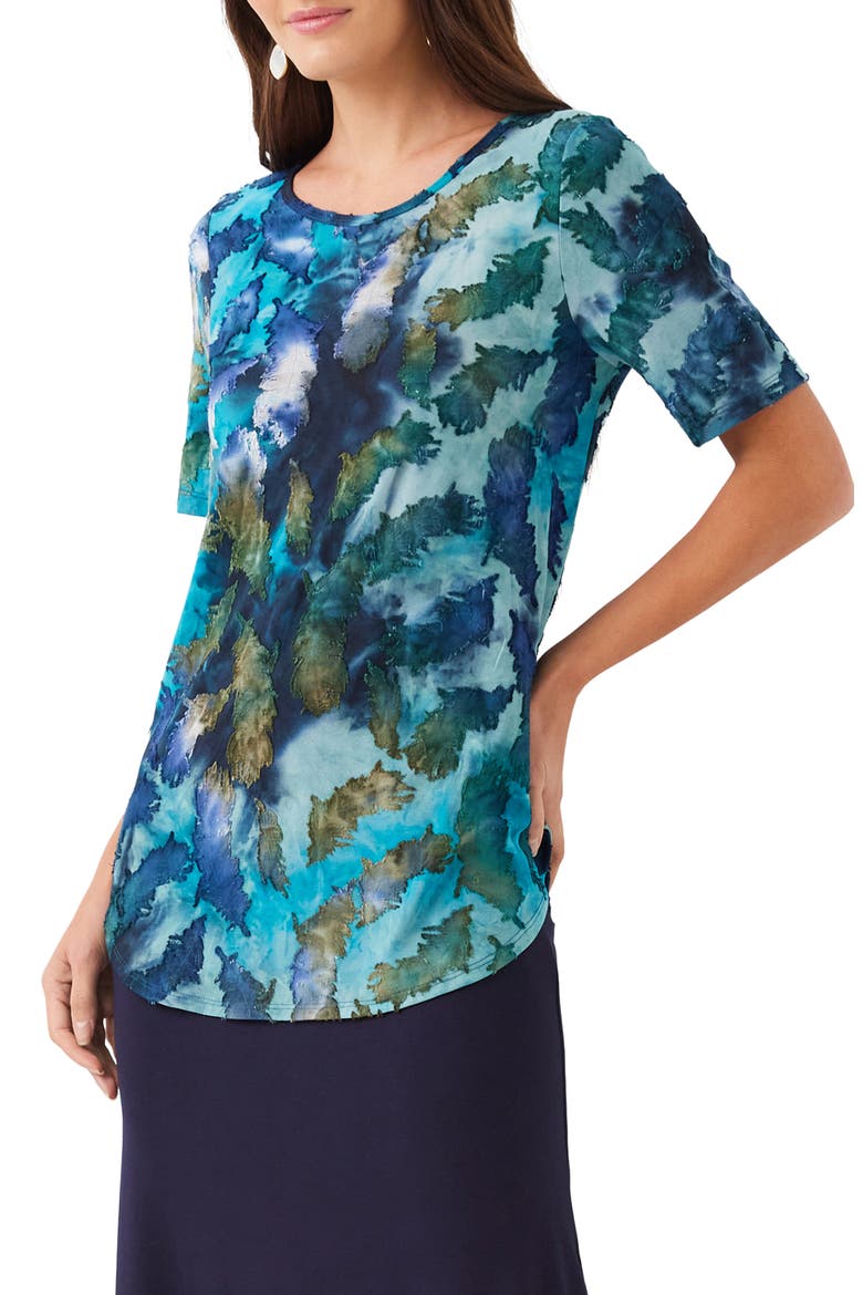 Tie Dye Burnout Shirttail Top, Alternate, color, TEAL