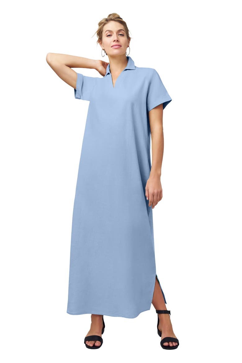 Linen Short Sleeve Maxi Dress, Main, color, AZURE MIST