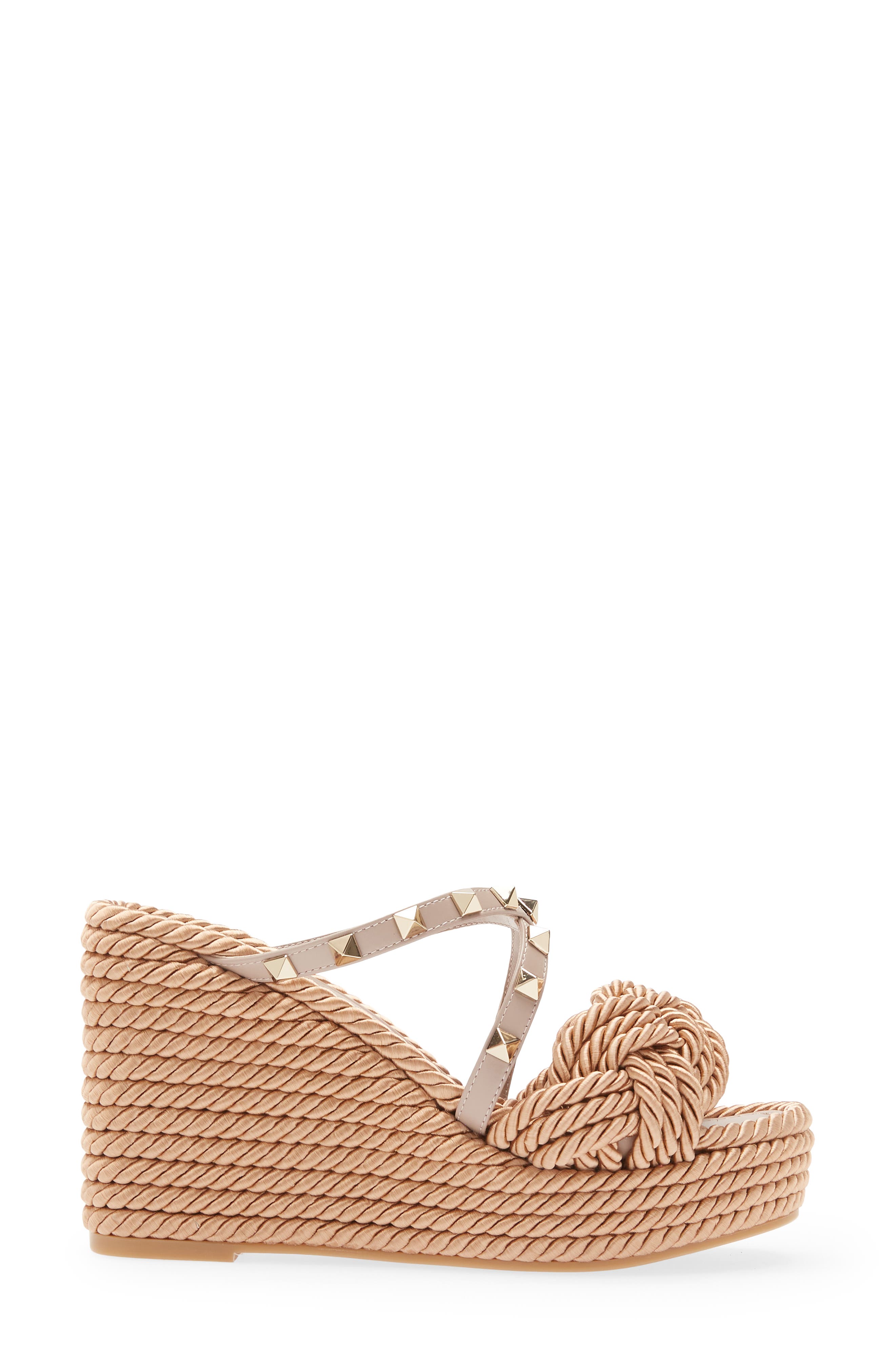 Valentino Garavani Rockstud Torchon Espadrille Wedge Sandal, Alternate, color, 