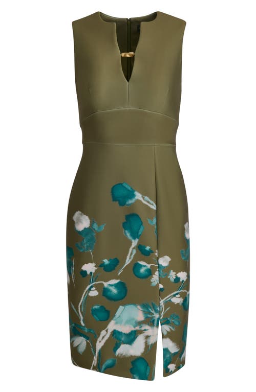Donna Karan New York Floral Print Sleeveless Sheath Dress In Green