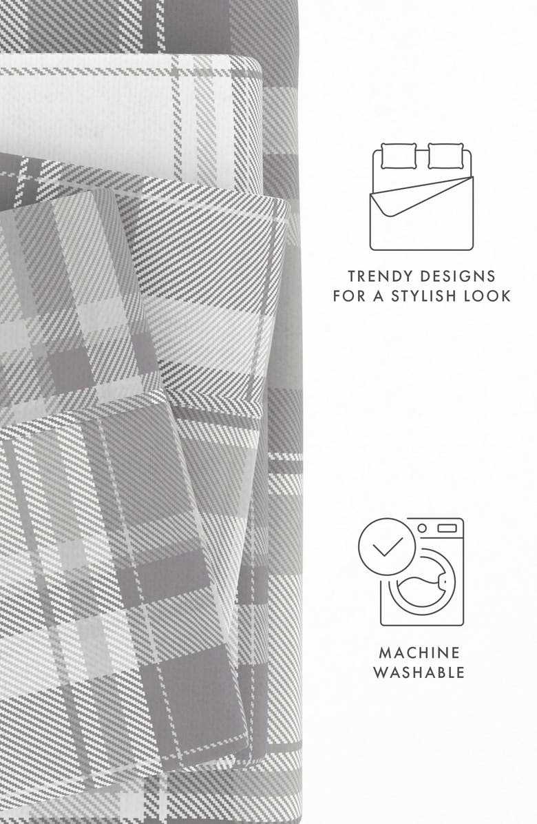 HOMESPUN HOME SPUN Premium Ultra Soft Plaid 4-Piece Flannel Bed Sheet Set, Alternate, color, Light Gray