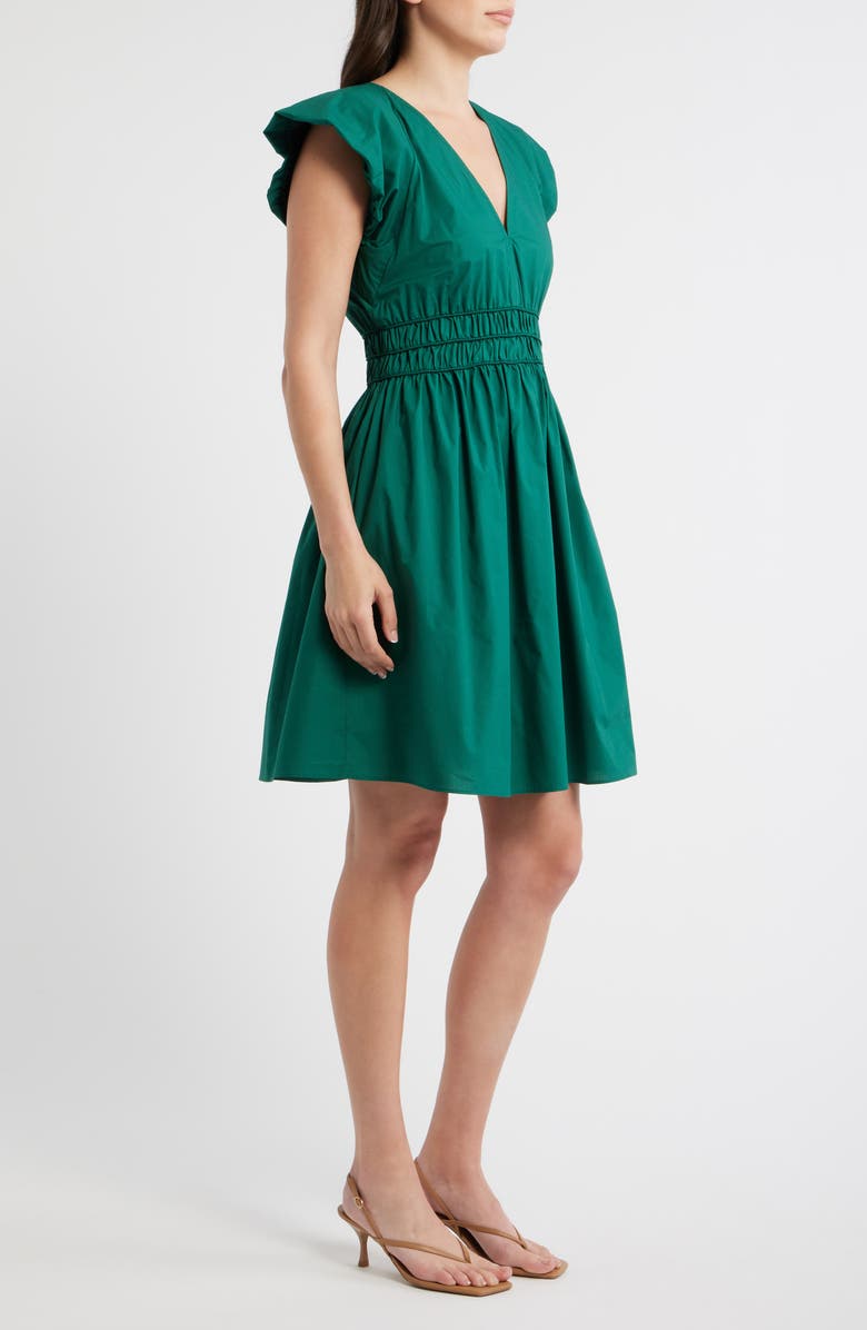 BOSS Orange Ruffle Sleeve Cotton Poplin Dress, Alternate, color, Amazonite