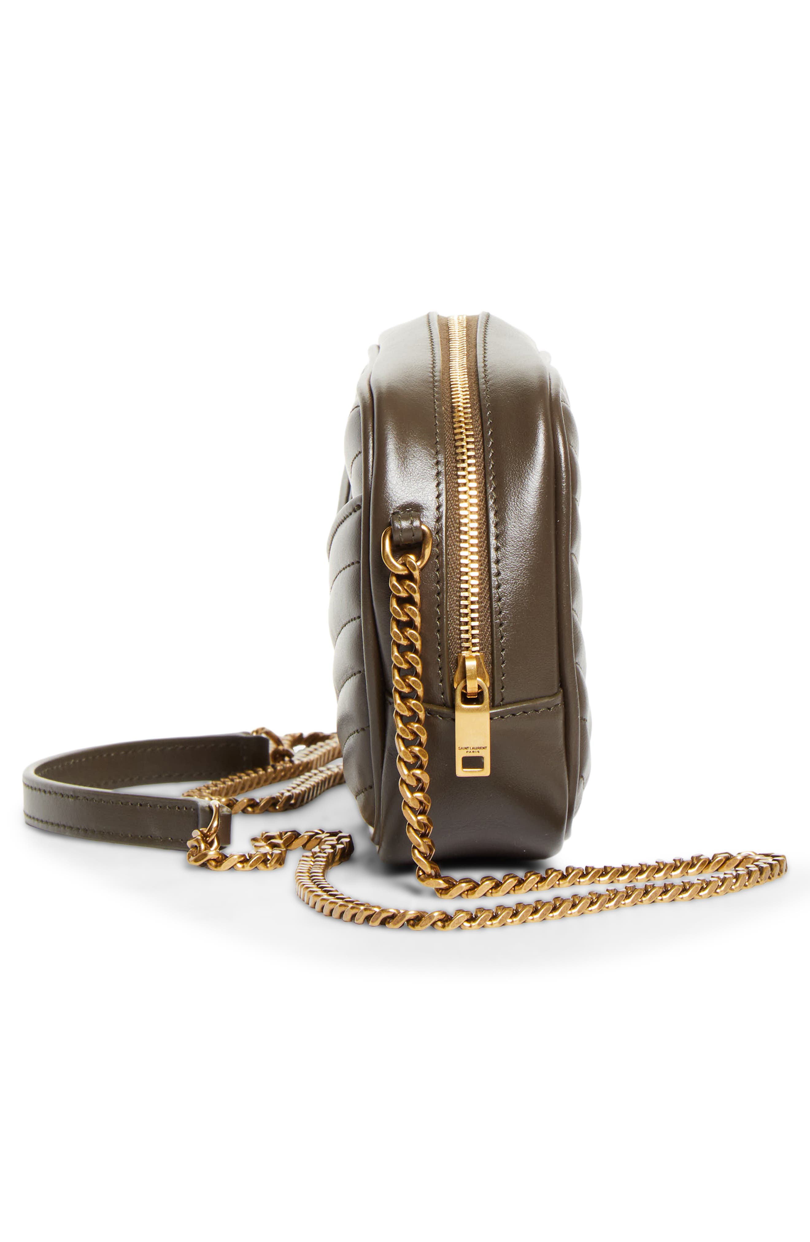 Saint Laurent Mini Lou Matelassé Leather Camera Bag, Alternate, color, Light Musk