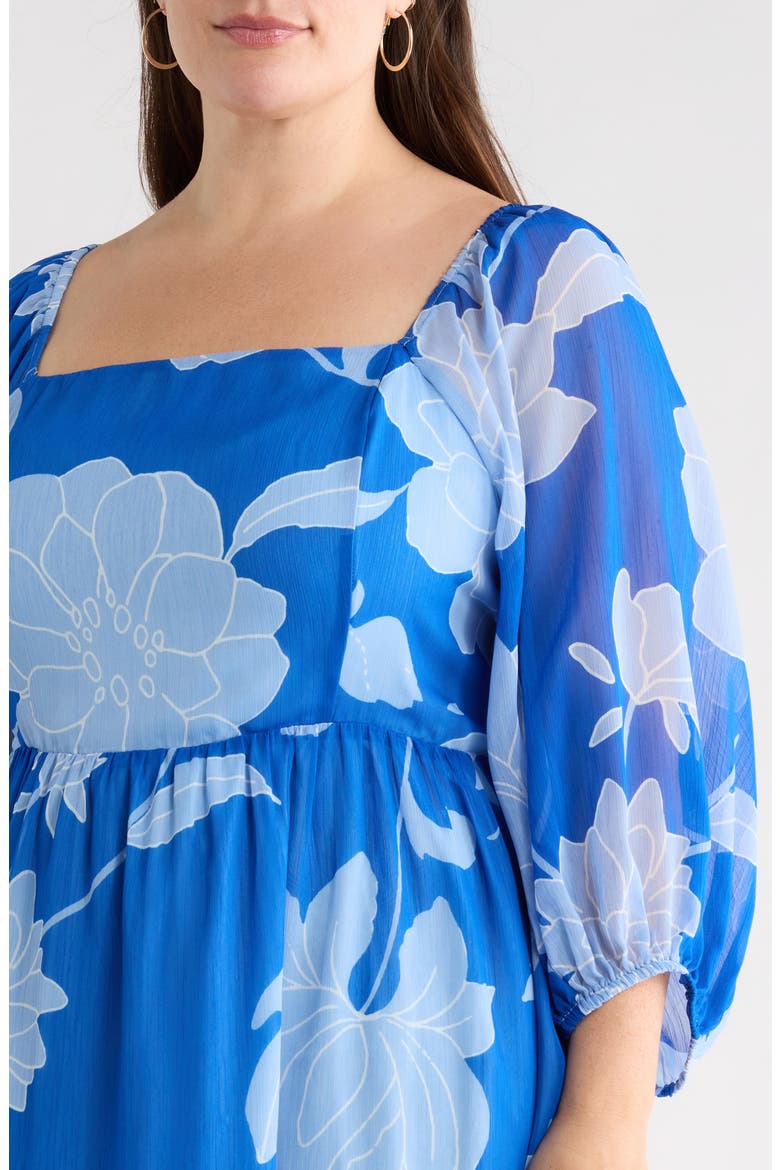 Seabloom Floral Amaretto Puff Long Sleeve Dress, Alternate, color, COBALT-BLUE