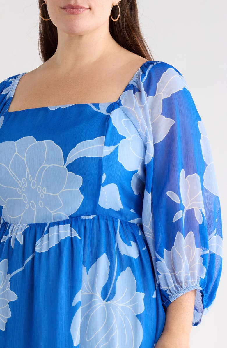 SUGARLIPS Seabloom Floral Amaretto Puff Long Sleeve Dress, Alternate, color, Cobalt-Blue