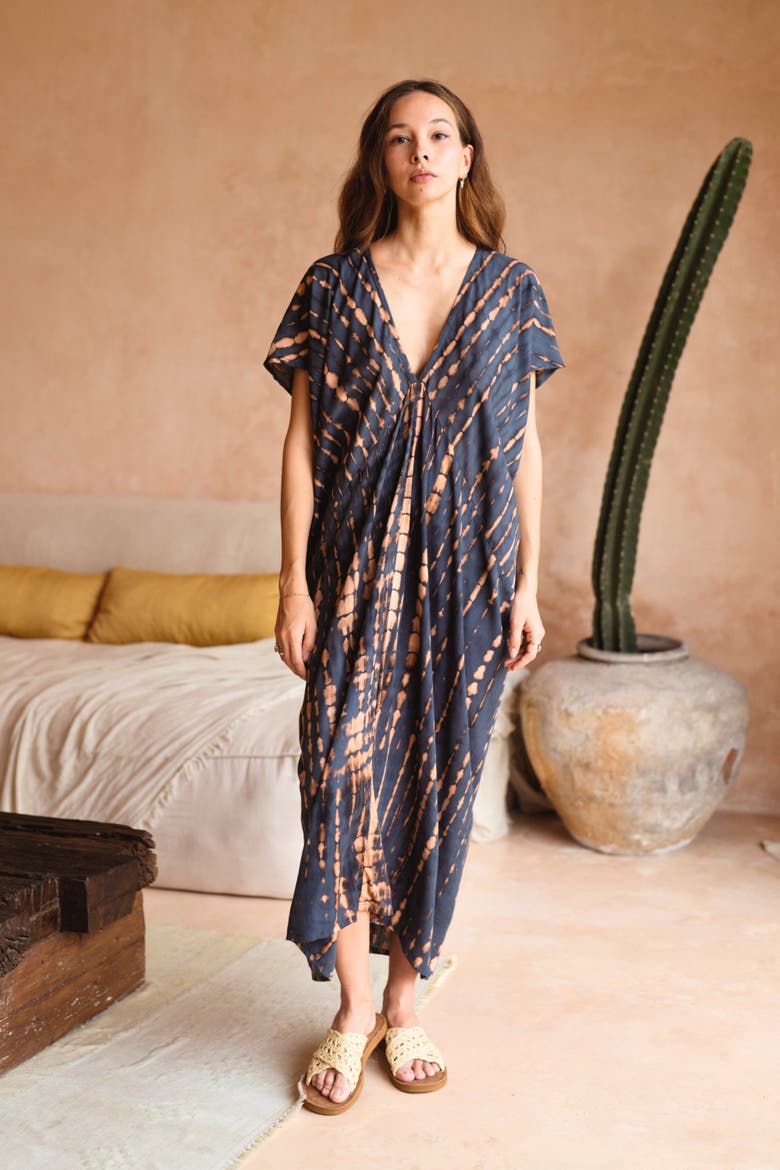 Madella Printed Kaftan Dress, Alternate, color, Deep Sea Blue