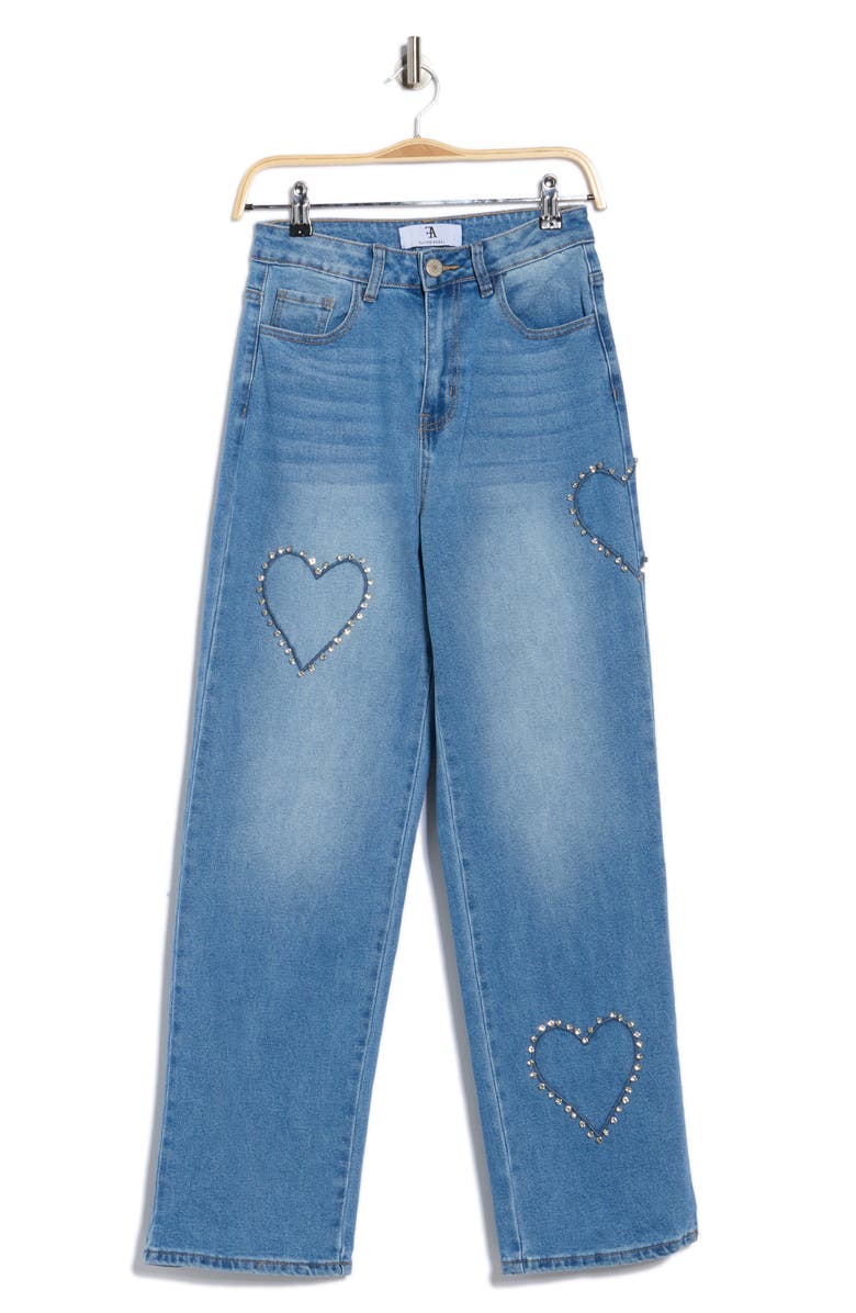 FLYING ANGEL Rhinestone Heart Straight Leg Jeans, Alternate, color, Medium Light Wash