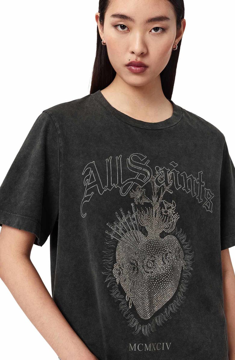 AllSaints Sabbath Lisa Embellished Cotton Graphic T-Shirt, Alternate, color, Washed Black