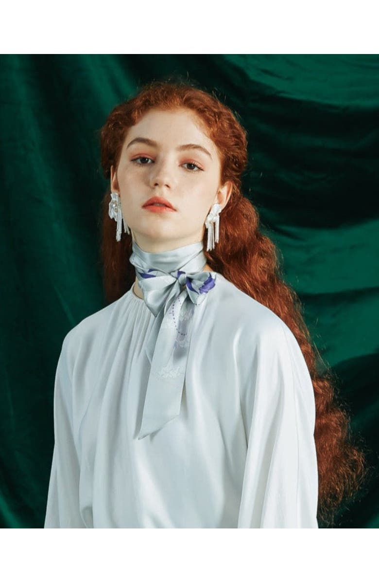 Lost Pattern "Datura" Silk Skinny Scarf, Alternate, color, Silver Grey