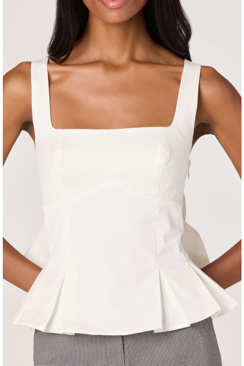 Viki Back Bow Stretch Cotton Peplum Top, Alternate, color, WHITE