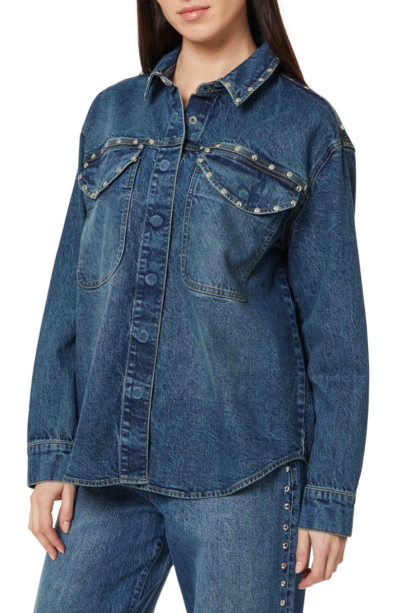 Habitual Stud Detail Denim Shirt Jacket, Alternate, color, Lake