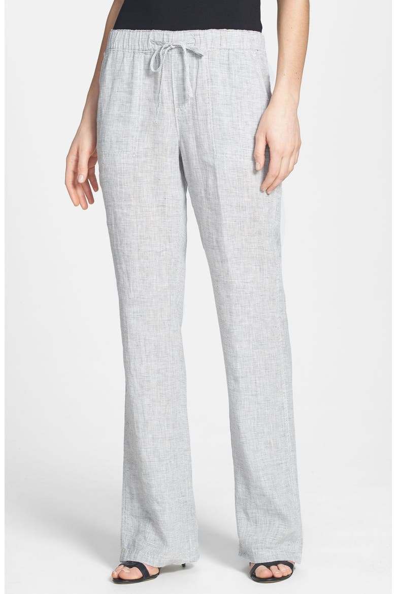 Drawstring Waist Linen Pants, Main, color, GREY/ CREAM MICRO STRIPE
