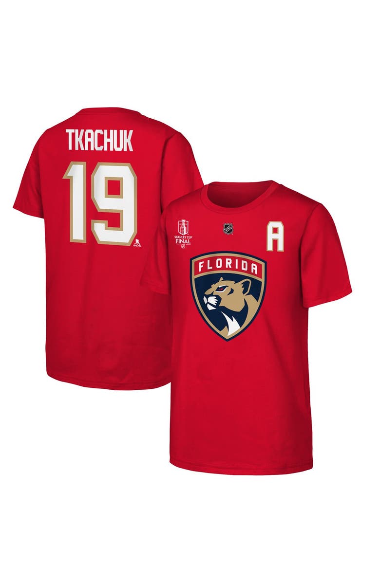 Outerstuff Youth Matthew Tkachuk Red Florida Panthers 2025 Stanley Cup Final Name & Number T-Shirt, Main, color, 
