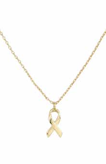 14K Gold Plated Hope Ribbon Pendant Necklace