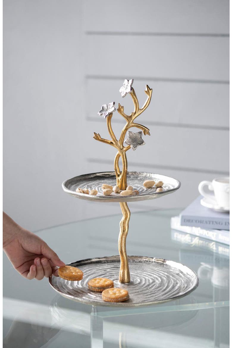 Cherry Blossom Tiered Serving Stand, Alternate, color, GOLD