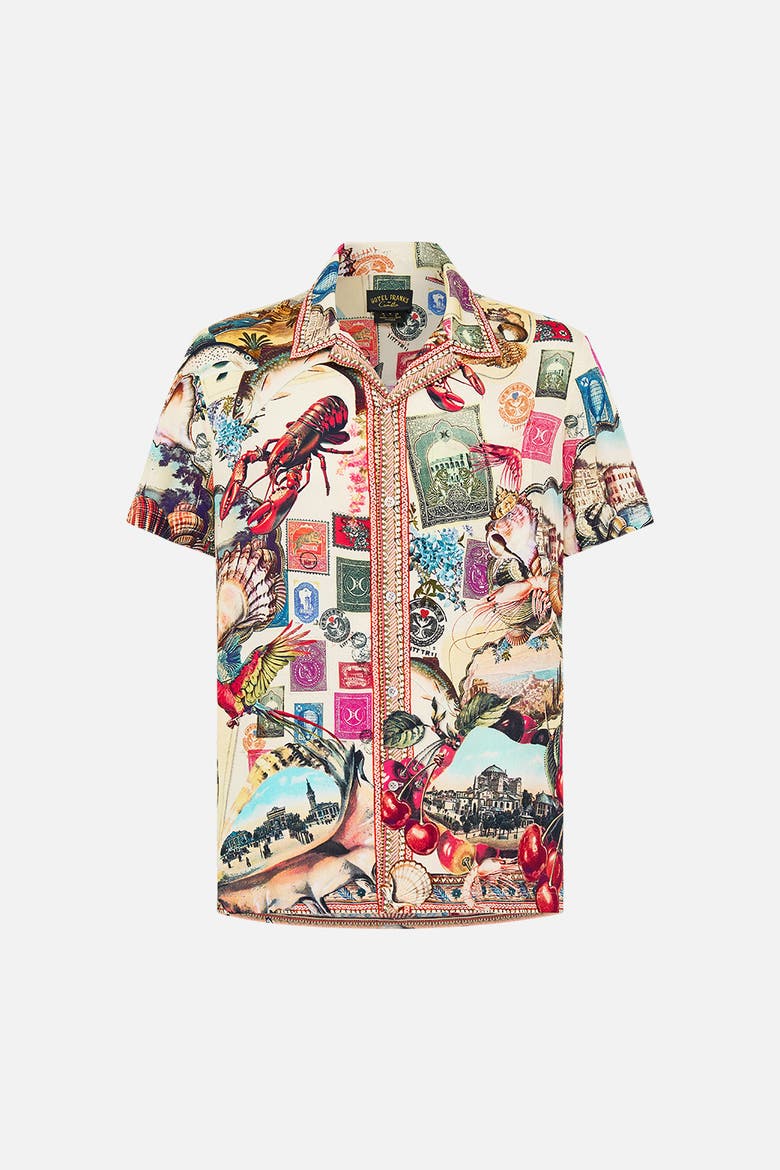 Short Sleeve Camp Collared Shirt Notes From The Road, Alternate, color, Notes From The Road