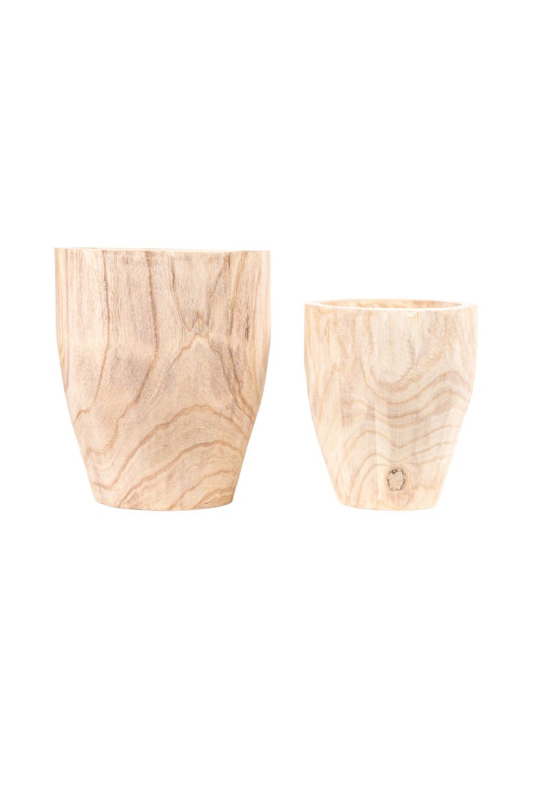 Round Paulownia Wood Planters, Natural, Set of 2, Alternate, color, Natural