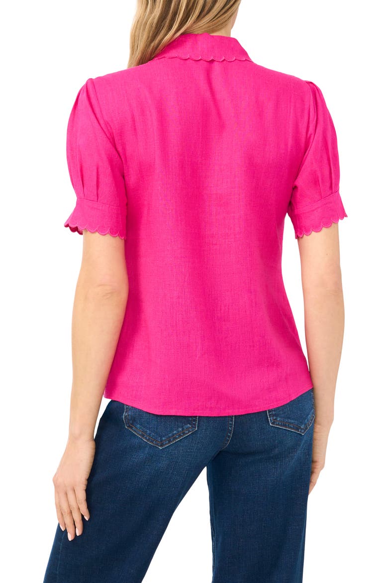Scallop Detail Button-Up Shirt, Alternate, color, MAGENTA