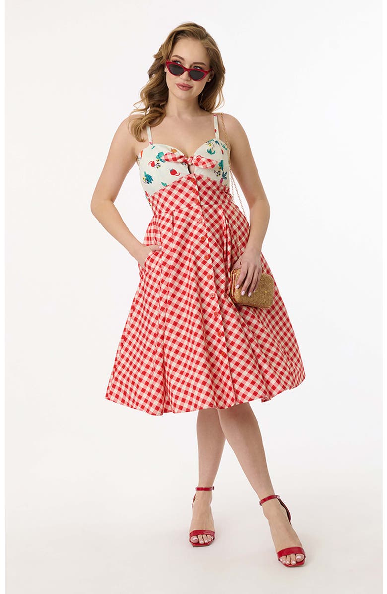 Unique Vintage Rockie Swing Dress, Main, color, Red Gingham Mickey