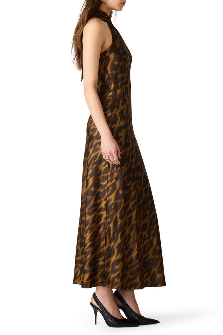 Alanah Leopard Print Halter Neck Midi Dress, Alternate, color, DARK TOFFEE