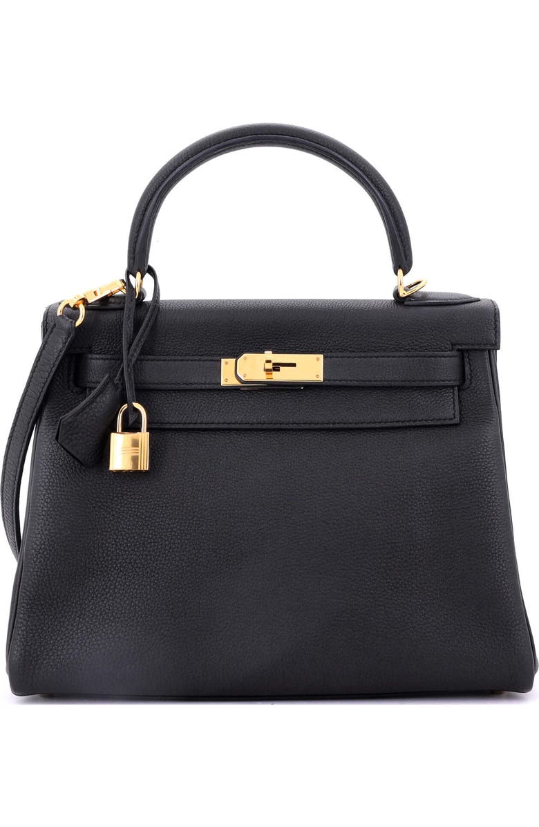Pre-Owned Hermes Kelly Handbag Black Novillo with Gold Hardware 28, Main, color, Noir