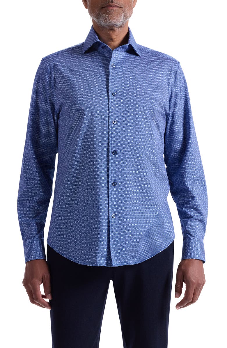 Bugatchi Devon OoohCotton<sup>®</sup> Mosaic Print Button-Up Shirt, Main, color, Thistle