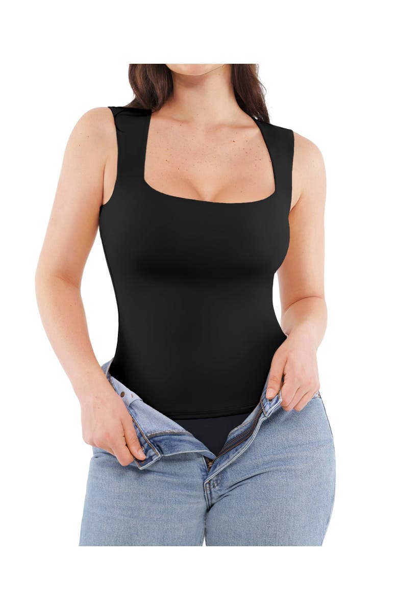Popilush Cloud Touch Snatched Double Layer Tummy Control Sleeveless Tank Top, Alternate, color, Midnight Black