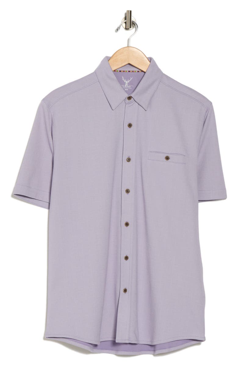 NICOBY Regular Fit Short Sleeve Piqué Button-Up Shirt, Alternate, color, Purple