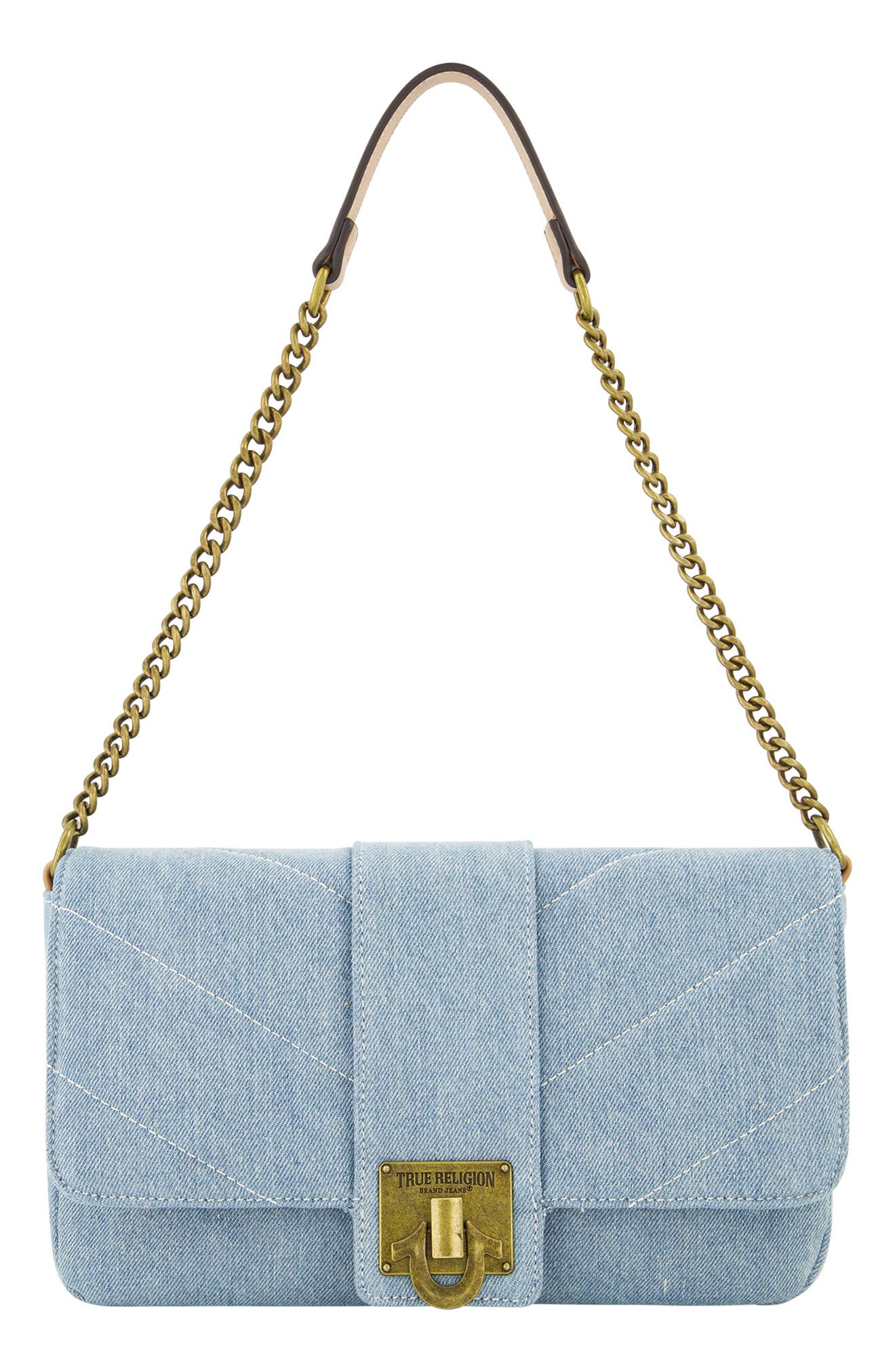 Denim Brass Hardware Flap, Main, color, LIGHT BLUE