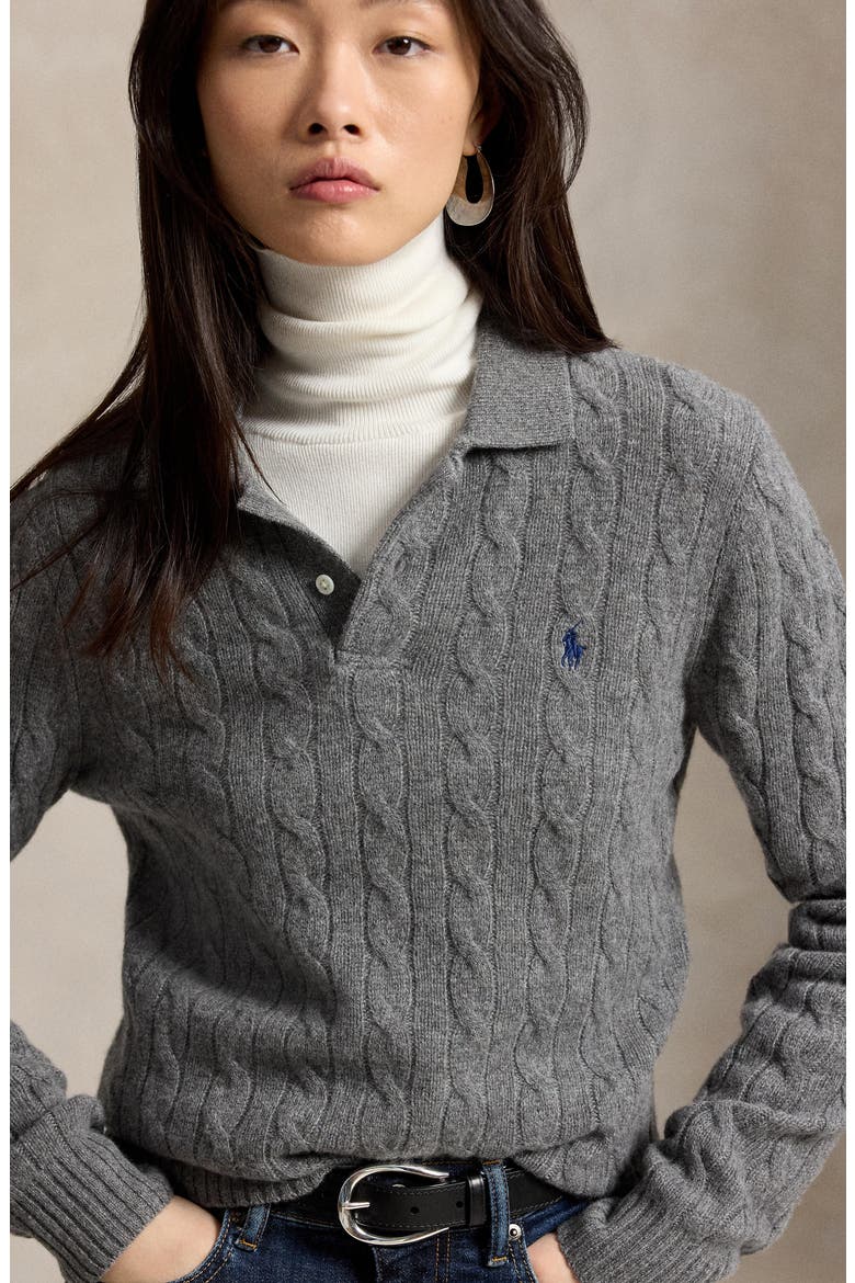 Wool & Cashmere Polo Sweater, Alternate, color, FLANNEL GREY HEATHER