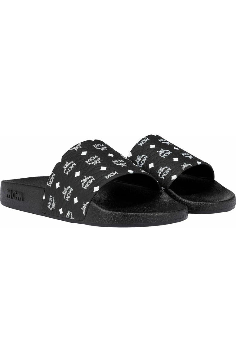 MCM Male Monogram Print Rubber Slides, Main, color, Black