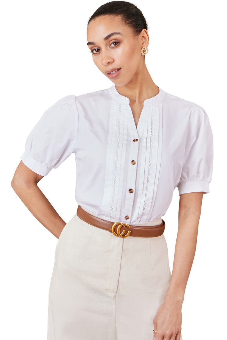 Cotton Pleated Short Sleeve Shirt, Main, color, White