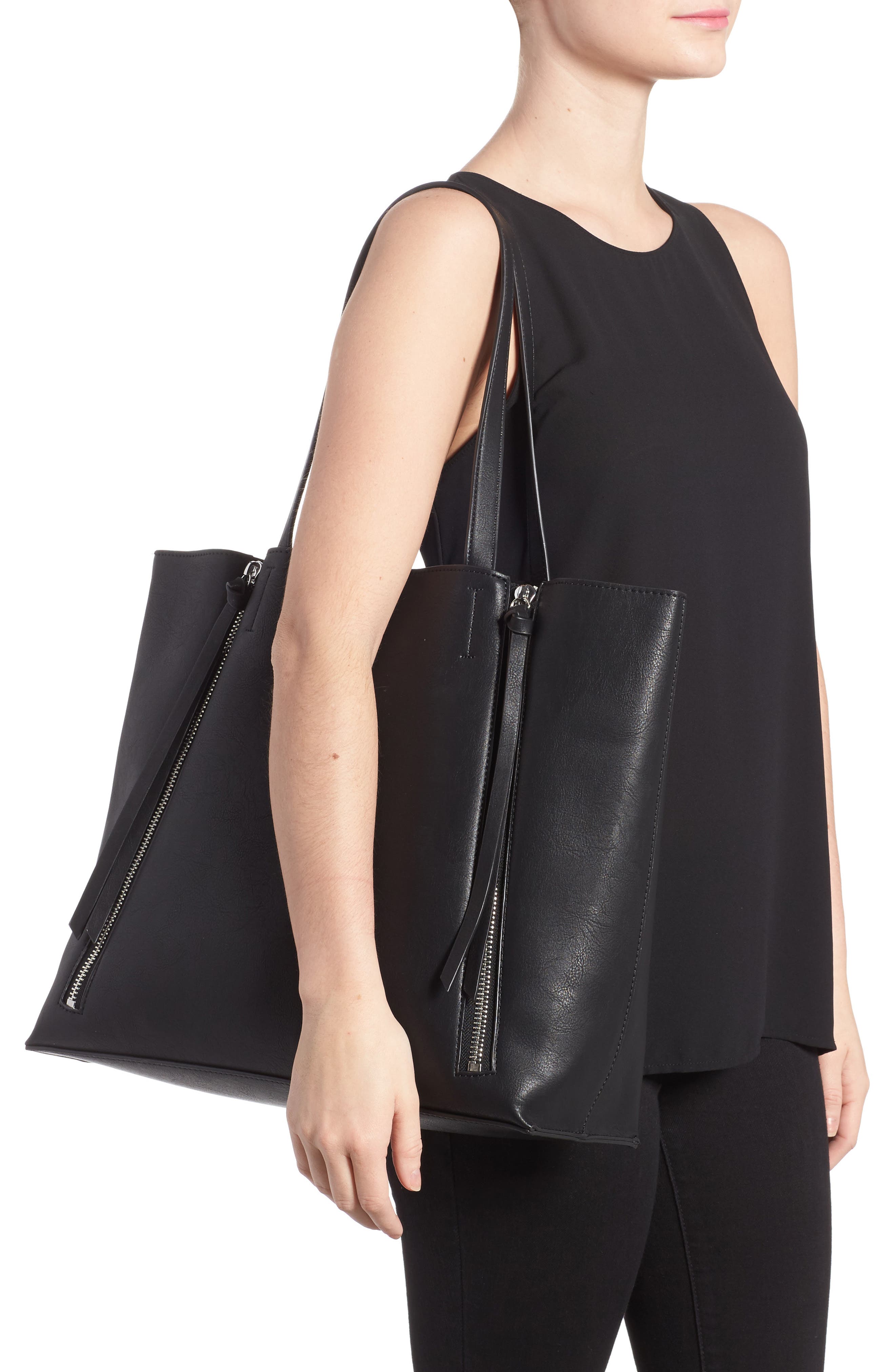 Chelsea28 Leigh Faux Leather Tote & Zip Pouch, Alternate, color, 