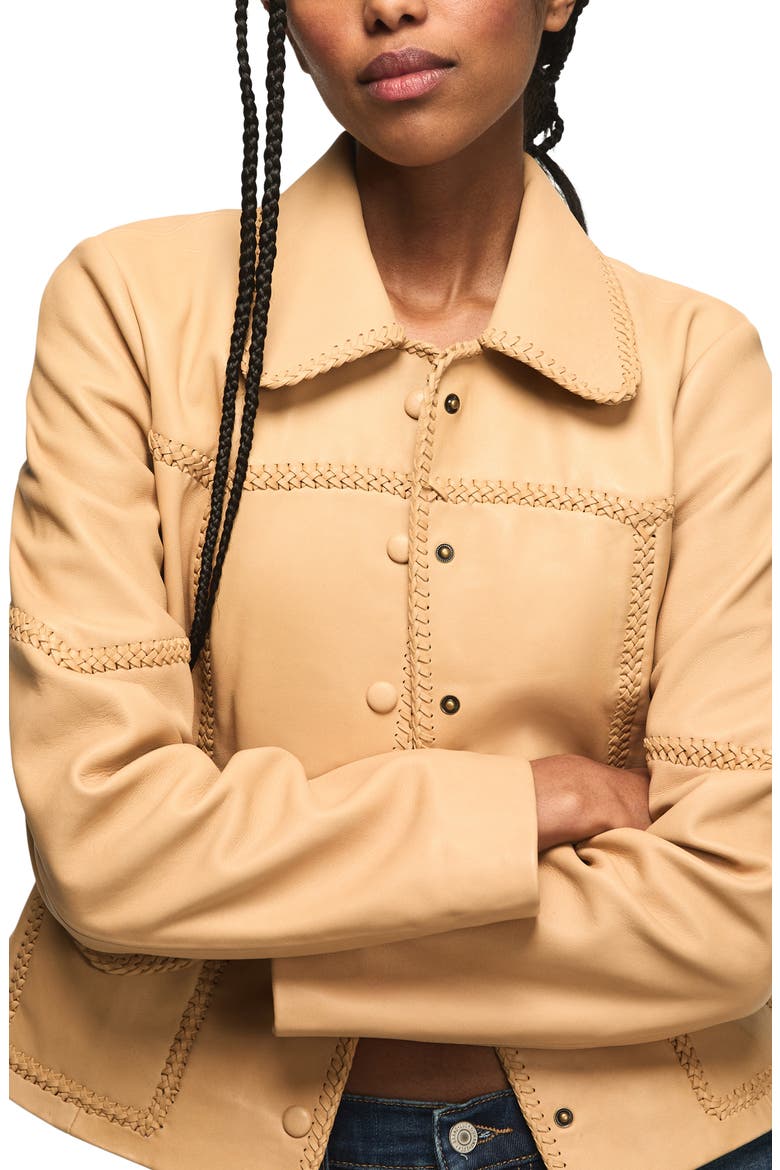 Festival Braided Seamed Leather Jacket, Alternate, color, TAN