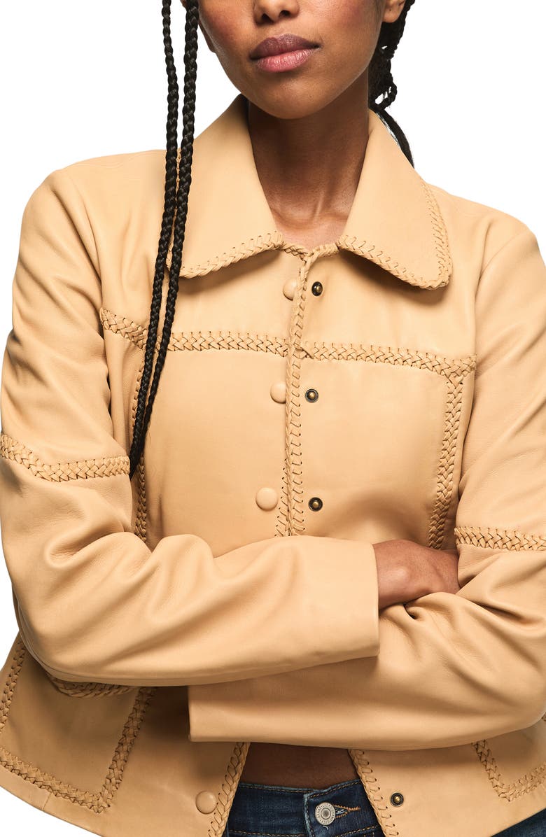 Lucky Brand Festival Braided Seamed Leather Jacket, Alternate, color, Tan