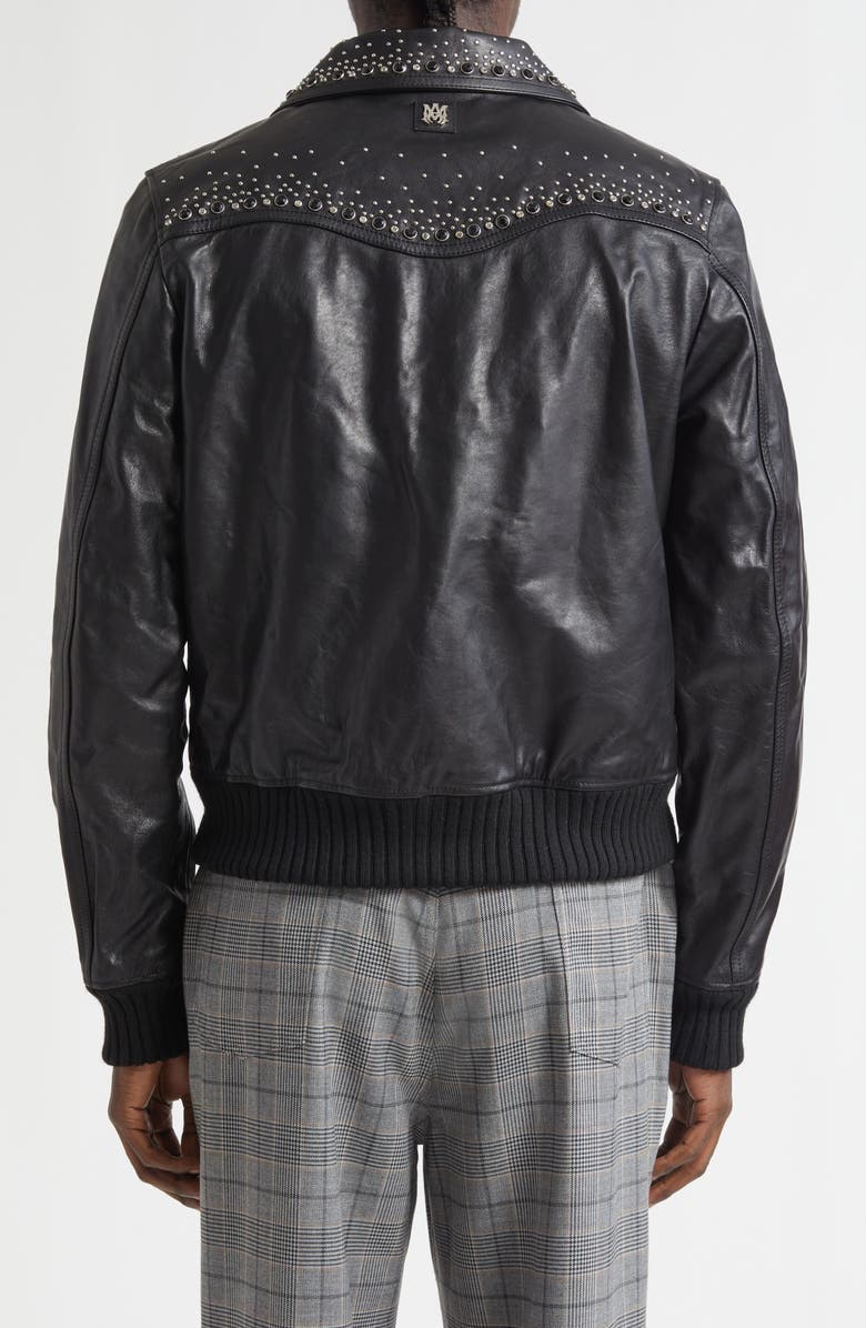 AMIRI Crystal Embellished Leather Western Jacket, Alternate, color, Black